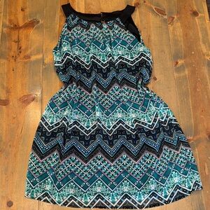 Enfocus Studio Teal and Black Geometric Mini Dress